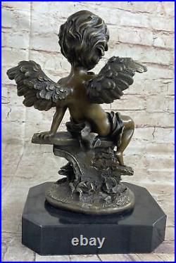 Cherub Angel Playing Pan Flute Hand Made Bronze Sculpture Home Decor Gift