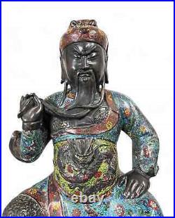 Chinese General Guan Yu Bronze Cloisonne Sculpture Statue China Figurine