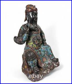 Chinese General Guan Yu Bronze Cloisonne Sculpture Statue China Figurine