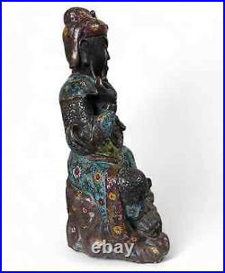 Chinese General Guan Yu Bronze Cloisonne Sculpture Statue China Figurine