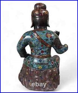 Chinese General Guan Yu Bronze Cloisonne Sculpture Statue China Figurine