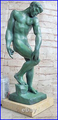 Classic Rodin Bronze Age Elegant Male Nude Figure Marble Statue Art