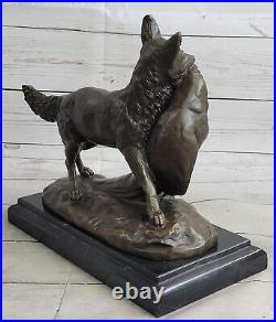 Decorative Bronze Fox with Pheasant Hand Made Marble Base Sculpture Figure Art