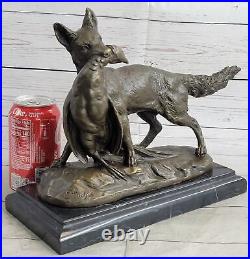 Decorative Bronze Fox with Pheasant Hand Made Marble Base Sculpture Figure Deco