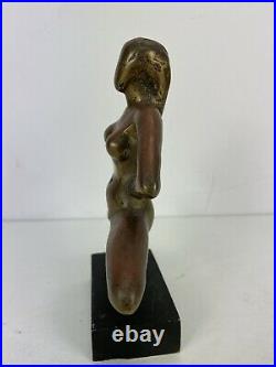 Ed Glauder Nude Woman Heavy Bronze Sculpture Statue 6.5 Wood Stand Made in USA