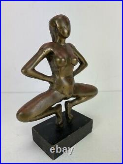 Ed Glauder Nude Woman Heavy Bronze Sculpture Statue 6.5 Wood Stand Made in USA