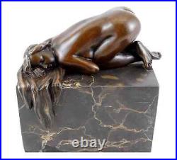 Erotic Bronze Statue Sleeping Erotic Nude on Marble Hand Signed