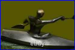 European Made Artwork Nude Female Maiden Canoe Bronze Marble Statue Decor Gift