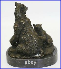 European Made Bear Western Artwork Bronze Marble Statue Sculpture Art Deco GIFT
