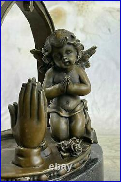 European Made Bronze Spring Praying Angel Statue Hot Cast Marble Base Artwork