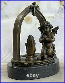 European Made Bronze Spring Praying Angel Statue Hot Cast Marble Base Figurine