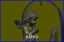 European Made Bronze Spring Praying Angel Statue Hot Cast Marble Base Figurine