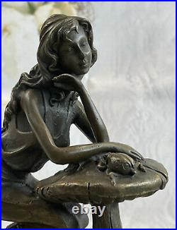 European Made e Bronze Tone Fairy Laying On A Mushroom Figurine Statue Sale