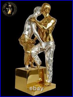 FINE ARTS Home Decor Bronze Sculpture Two Kissing Gays Erotic Statue Figure Boy