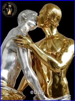 FINE ARTS Home Decor Bronze Sculpture Two Kissing Gays Erotic Statue Figure Boy