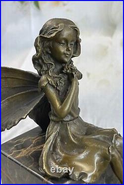Fairy garden ornament Sitting HotCast Hand Made Bronze Sculpture Figurine Gift