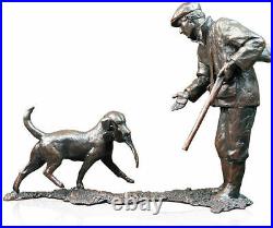 First Retrieve Hunting Solid Bronze Foundry Cast Sculpture by Michael Simpson