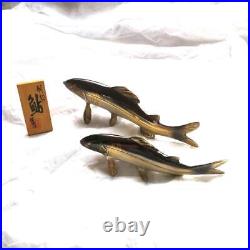 Fish Sweetfish Ayu Bronze Statue Made Figurine 8.4 & 7.2 inch Width Japanese