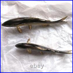 Fish Sweetfish Ayu Bronze Statue Made Figurine 8.4 & 7.2 inch Width Japanese