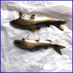 Fish Sweetfish Ayu Bronze Statue Made Figurine 8.4 & 7.2 inch Width Japanese