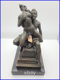 Foundry Bords de Seine nude figure man and woman bronze decorative statue approx. 18x9.5