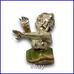French Bust Of Little Girl Made Out Of Solid Bronze Silver Plated Onix Base