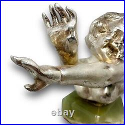 French Bust Of Little Girl Made Out Of Solid Bronze Silver Plated Onix Base