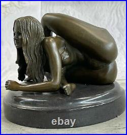 Genuine Solid Bronze Nude Girl Sculpture Statue Female Art Deco Marble Base