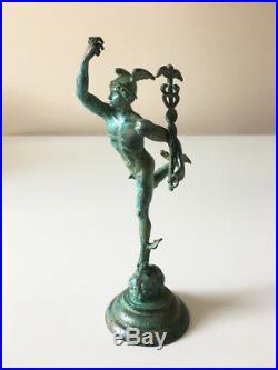 Giambologna Mercury Bronze Figurine (Green) Statue Made in Europe (5.9in/15cm)