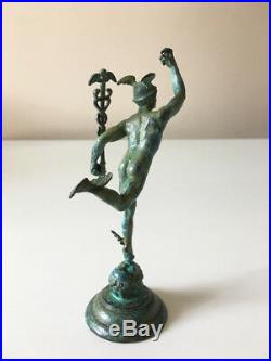 Giambologna Mercury Bronze Figurine (Green) Statue Made in Europe (5.9in/15cm)