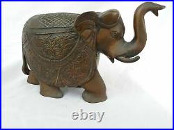 Gift-Decorative Vintage Bronze Made Lucky Trunk Up Elephant Statue Sculpture