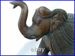 Gift-Decorative Vintage Bronze Made Lucky Trunk Up Elephant Statue Sculpture
