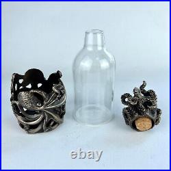 Glass Bottle Octopus Statue Figure Polystone Bronze Home Decor Made in Italy
