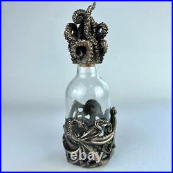 Glass Bottle Octopus Statue Figure Polystone Bronze Home Decor Made in Italy