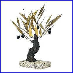 Gold Bronze Curved Olive Tree on a Cultured Marble Base Statue