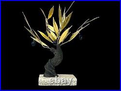 Gold Bronze Curved Olive Tree on a Cultured Marble Base Statue