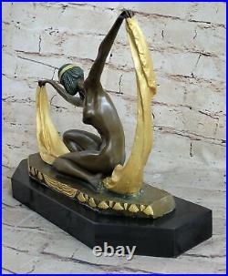 Graceful Nude Dancer By Mirval Bronze Marble Figurine Art Deco Hand Made Statue