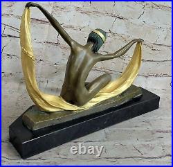 Graceful Nude Dancer By Mirval Bronze Marble Figurine Art Deco Hand Made Statue
