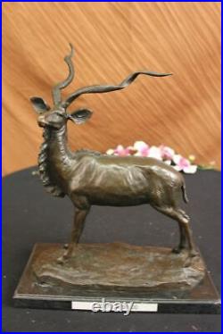 Gray Ghost Deer With Horn Stag Buck Bronze Sculpture Hand Made Figurine Statue