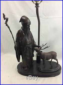 Great orig. Anitque signed Japanese Bronze Scholar & Deer made into Figural Lamp