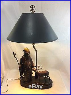Great orig. Anitque signed Japanese Bronze Scholar & Deer made into Figural Lamp