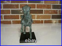 Green Bronze Metal Prancing Horse Statue With Wood Base Made In Korea