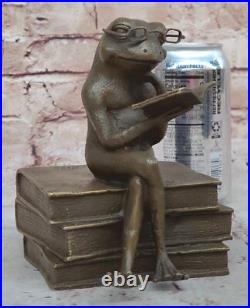 Green Patina Hand Made Cute Frog With Glasses Reading Bronze Statue Figurine Green Patina Hand Made Cute Frog With Glasses Reading Bronze Statue Figurine