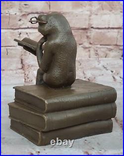 Green Patina Hand Made Cute Frog With Glasses Reading Bronze Statue Figurine Green Patina Hand Made Cute Frog With Glasses Reading Bronze Statue Figurine