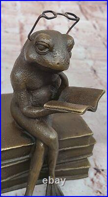 Green Patina Hand Made Cute Frog With Glasses Reading Bronze Statue Figurine Green Patina Hand Made Cute Frog With Glasses Reading Bronze Statue Figurine
