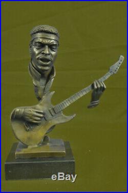 Guitar Player Jazz Bronze Figurine Hand Made LostWax Method Sculpture Statue Art