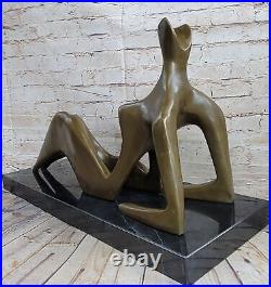 HENRY MOORE / Amazing Bronze Sculpture Signed Hand Made Reclining Figure Statue