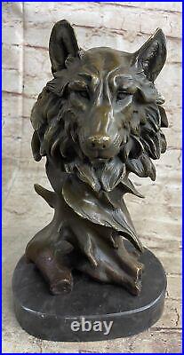Hand Made 100% Hot Cast Bronze Regal Wolf Head Bust Sculpture Statue of Thrones