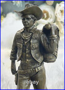 Hand Made 100% Solid Bronze Sculpture on Marble Base Old West Cowboy Statue