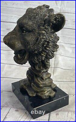 Hand Made African Lion Bust Museum Quality Bronze Sculpture by M. Lopez Figurine